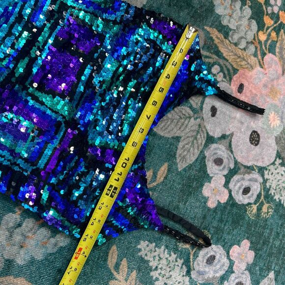 Black Tie By Oleg Cassini Mini Dress Womens Size 4 Blue Purple Sequined Beaded - Picture 10 of 16